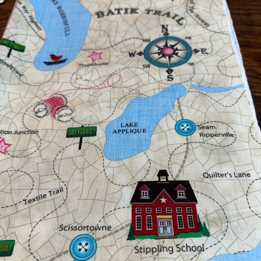 Quilting Town Map Fabric Batik‎ Trail Novelty Cotton Print 2.05 Yards 74x44